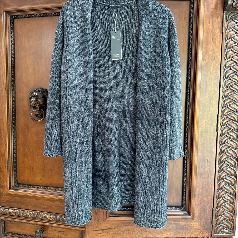 Eileen Fisher Navy and Silver Knit Cardigan Duster Sweater